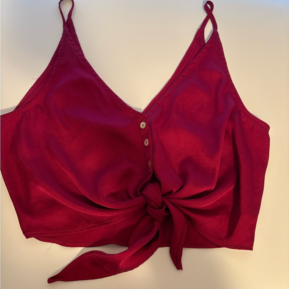 Free People burgundy Tie-Front Crop Top